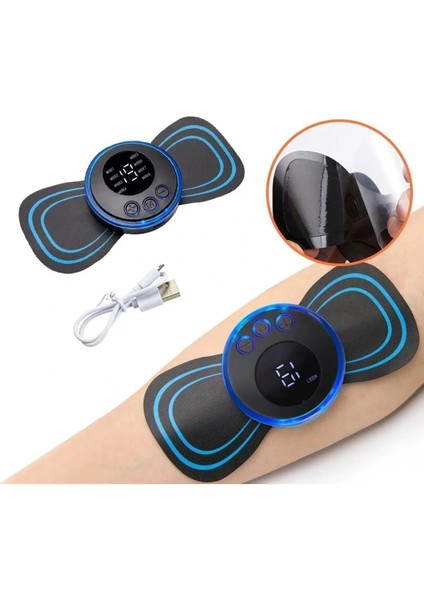 8 Modlu Mini Şarjlı Kelebek LCD Ekran Ems Boyun Omuz Kol Sırt Elektrikli Masaj Bantı Kas Stimülatörü