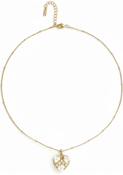 Kadın Çelik Kolye - Toplu Snake Zincirli - Kalp Tasarım - Kır Çiçeği Süslemeli - Altın Renk indirimleri