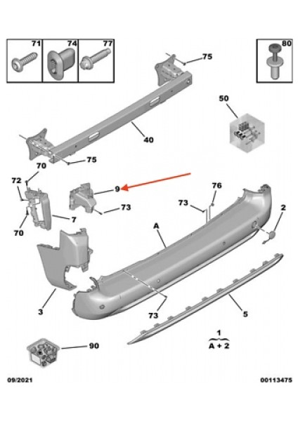 Partner - Berlingo - Rifter - Combo 2019- Van - Doblo Arka Tampon Braketi Sol 2023- Oem No (9816808580)