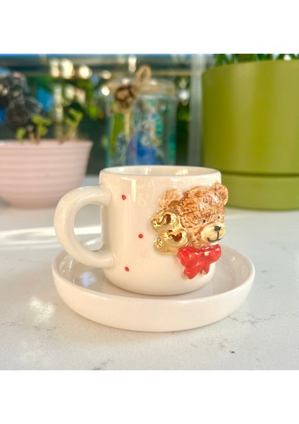 El Yapımı Seramik Gerçek 24K Altın Ayıcık Türk Kahvesi Fincanı modelleri