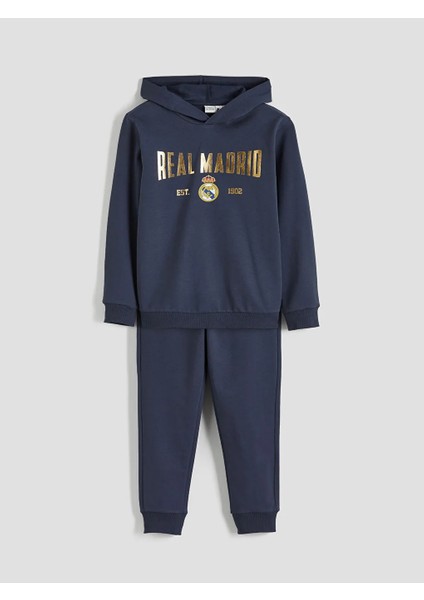 Lcw Kids Lacivert Kapüşonlu Real Madrid Baskılı Erkek Çocuk Eşofman Takım
