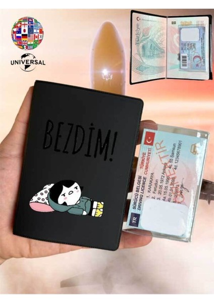 Bezdim Desenli Pürüzsüz Yüzey Deri Pasaport Kılıfı Kabı Tüm Ülke Pasaportlarına Uygun