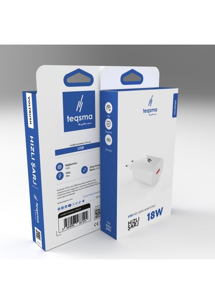 Voltrush USB Hızlı Şarj Adaptörü 18W 10'lu Koli modelleri