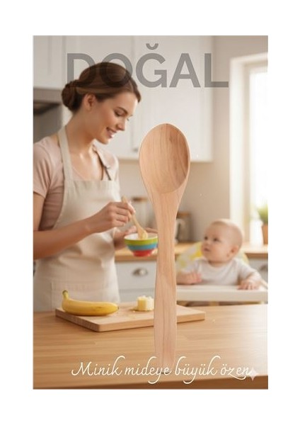 Doğal Gürgen Bebek Mama ve Hazırlık Kaşığı – 13 Cm, Mini Boy, Şık ve Pratik