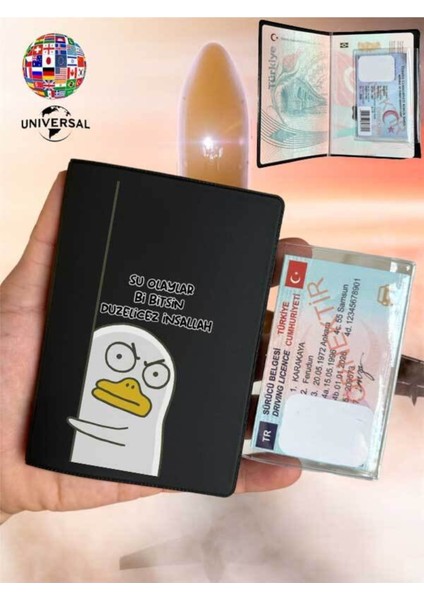 Düzelicez Inşallah Desenli Pürüzsüz Yüzey Deri Pasaport Kılıfı Kabı Tüm Ülke Pasaportlarına Uygun