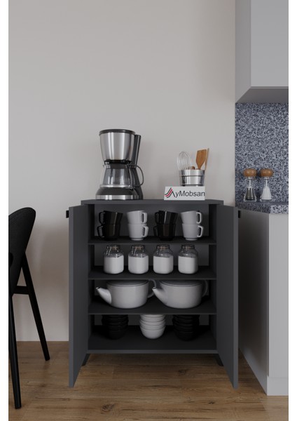 Seren 2 Kapaklı 4 Raflı Boy Dolabı Çok Amaçlı Dolap Kiler Dolabı Mutfak Dolabı Antrasit
