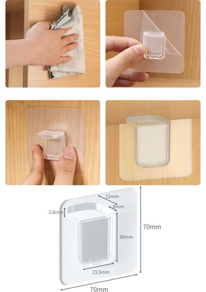 8li Yapışkanlı Şeffaf Raf Tutucu Aparat Raf Sabitleyici Askı 8 Adet