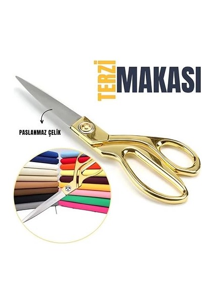 Terzi Makası – Paslanmaz Çelik Bıçaklı, Altın Renkli Profesyonel Kumaş Kesme Makası