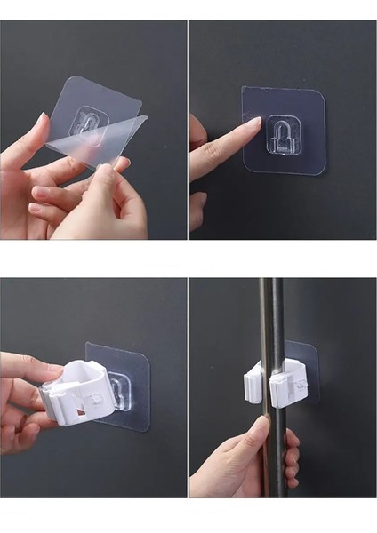 Yapışkanlı Pratik Mop Fırça Tutucu 4 Adet Poratif Banyo, Mutfak Askısı