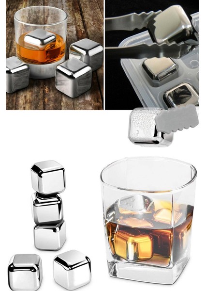 4'lü Çelik Metal Gold Kaplama Viski Taşı Soğutma Buz Küpü Pratik Buz Kalıbı fırsatları