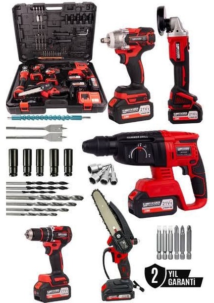 Kımmeer Plus Profesyonel 5'li Akülü Takım Seti - Matkap, Hilti, Taşlama, Somun Sıkma ve Mini Testere fiyatları