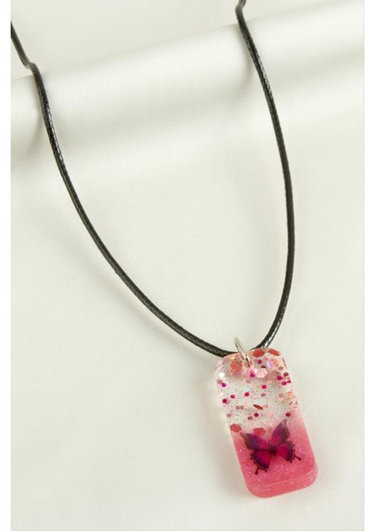 Kelebek Dikdörtgen Epoksi Kolye