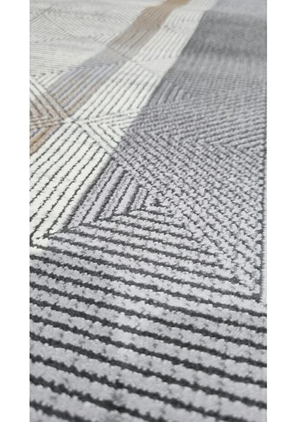 Elegance 1065 Krem Gri Halı Modern Klasik Desenli Viskon Doğal Iplik Bambu Halı Tozu Az Salon