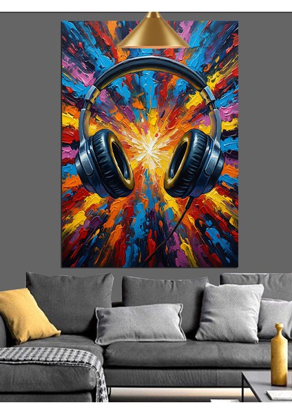 Renkli Arka Fonda Kulaklık Dekoratif Kanvas - Mdf Ahşap Tablo modelleri