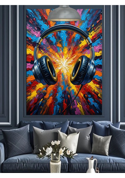 Renkli Arka Fonda Kulaklık Dekoratif Kanvas - Mdf Ahşap Tablo fırsatları