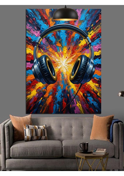 Renkli Arka Fonda Kulaklık Dekoratif Kanvas - Mdf Ahşap Tablo indirimleri