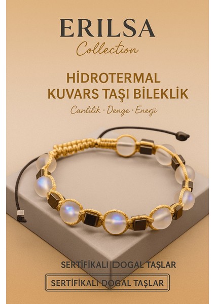 Sertifikalı Hidrotermal Kuvars Doğal Taş Bileklik - 8x8 mm Canlılık Denge ve Enerji Taşı