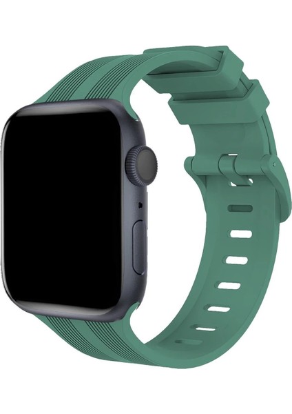 Apple Watch 38MM KR408 Çizgili Silikon Kordon - YEŞIL-(5796) - I47H54N7-6A76VS