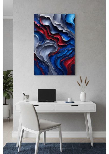 Soyut Mavi Kırmızı Dalgalar Kanvas Tablo | Modern Duvar Dekoru Baskısı
