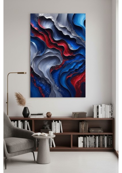 Soyut Mavi Kırmızı Dalgalar Kanvas Tablo | Modern Duvar Dekoru Baskısı fiyatları