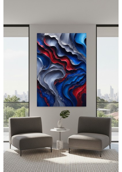 Soyut Mavi Kırmızı Dalgalar Kanvas Tablo | Modern Duvar Dekoru Baskısı modelleri