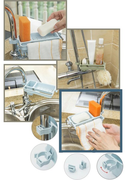 Musluğa Takılan Sünger Havlu Askılı Sabun Hazneli Mutfak Banyo Lavabo Düzenleyici Organizer
