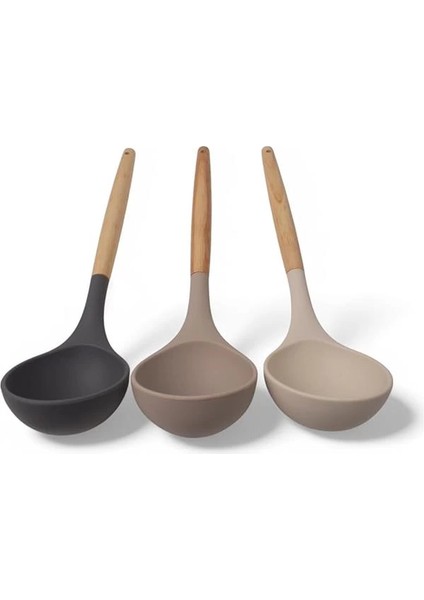 Bambu Saplı Silikon Kepçe, Bambu Uzun Silikon Çorba ve Sos Kepçesi 27CM 3 Renk Seçenekli modelleri