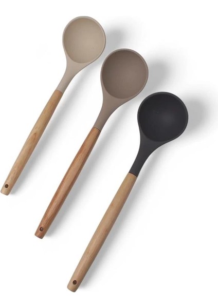 Bambu Saplı Silikon Kepçe, Bambu Uzun Silikon Çorba ve Sos Kepçesi 27CM 3 Renk Seçenekli fırsatları