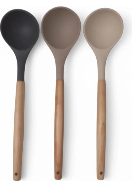 Bambu Saplı Silikon Kepçe, Bambu Uzun Silikon Çorba ve Sos Kepçesi 27CM 3 Renk Seçenekli indirimleri