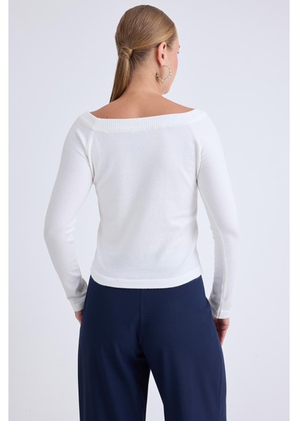 Kayık Yaka Uzun Kol Triko Bluz fırsatları