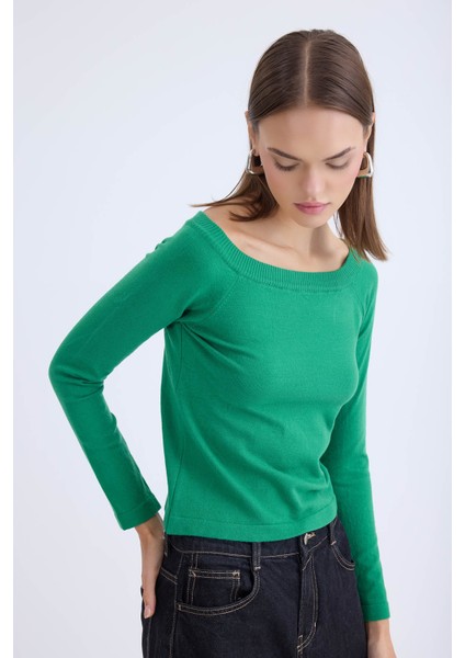 Kayık Yaka Uzun Kol Triko Bluz fırsatları