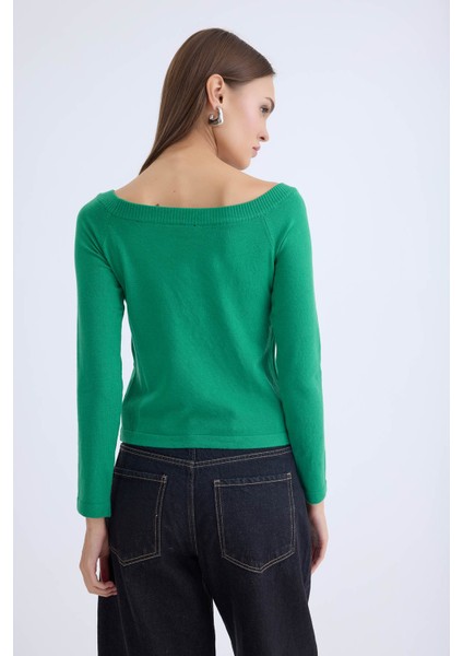 Kayık Yaka Uzun Kol Triko Bluz indirimleri