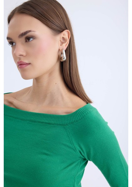 Kayık Yaka Uzun Kol Triko Bluz