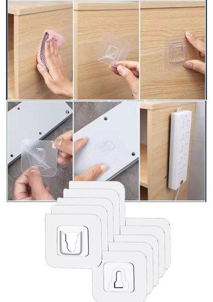 10LU Kendinden Yapışkanlı Iç Içe Geçmeli Askı Seti Tablo Modem Priz Vb Sabitleme Askı Seti 10 Adet