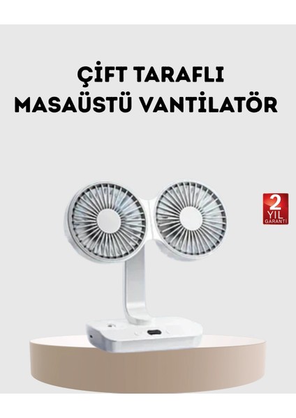 Buğz Kablosuz USB Şarjlı 720° Döner Masaüstü Fan – Çift Taraflı Serinlik ve Gece Lambası