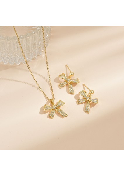 Yeni Basit Kakma Zirkonya Yay Kolye Kadın Basit Yüksek Sınıf Mücevher Duygusu Titanyum Çelik Renk Kaybetmez (Yurt Dışından)