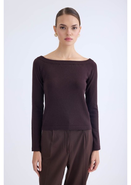 Kayık Yaka Uzun Kol Triko Bluz