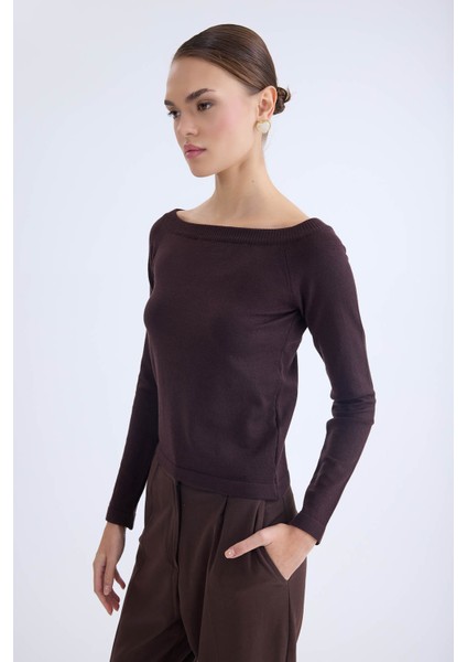 Kayık Yaka Uzun Kol Triko Bluz