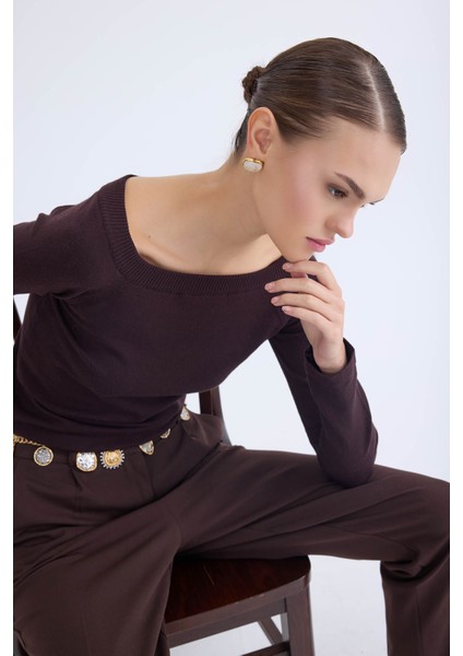 Kayık Yaka Uzun Kol Triko Bluz