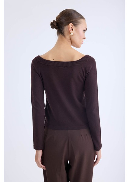Kayık Yaka Uzun Kol Triko Bluz
