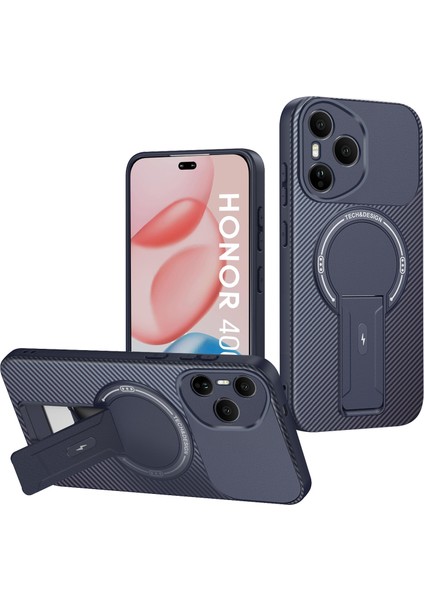 Honor 400 Pro Için Manyetik Kılıf, Standlı Karbon Fiber Tasarımlı Tpu Hibrit Telefon Kılıfı, Mavi (Yurt Dışından)