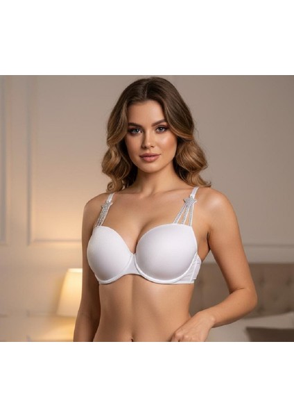 Beyaz Push-Up Sütyen Takımı Taş Detaylı Seksi Iç Çamaşırı Lingerie fiyatları
