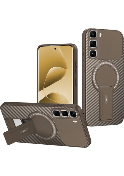 Infinix Hot 50 Pro+ 4g Için Manyetik Kılıf, Standlı Karbon Fiber Tasarımlı Tpu Hibrit Telefon Kılıfı, Kahverengi (Yurt Dışından)