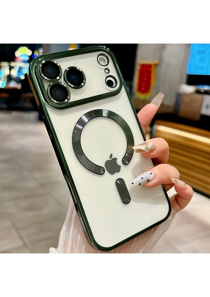 iPhone 17 Için Manyetik Şeffaf Kılıf, Magsafe ile Uyumlu, Kamera Korumalı Elektroliz Kaplama Telefon Kılıfı, Koyu Yeşil (Yurt Dışından)