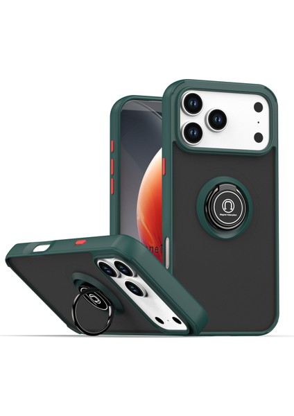 iPhone 17 Pro Max Için Mat Şeffaf Tpu Darbeye Dayanıklı Koruyucu Kılıf, Halka Tutucu ve Stand, Koyu Yeşil (Yurt Dışından)