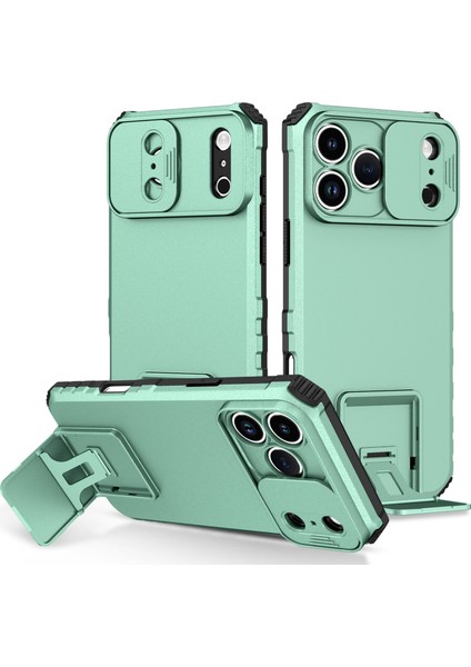 iPhone 17 Pro Için Çift Katmanlı Kılıf, Darbeye Dayanıklı, Kayar Kamera Korumalı Sağlam Standlı Koruyucu Kılıf, Turkuaz (Yurt Dışından)