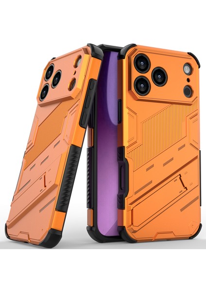iPhone 17 Pro Max Hibrit Pc Tpu Tampon Darbeye Dayanıklı Koruyucu Kılıf Standlı Turuncu Zırh Kılıfı (Yurt Dışından)