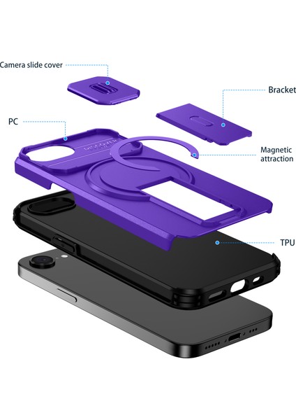 iPhone 16E Için Manyetik Kılıf, Kayar Kamera Korumalı Çift Katmanlı Darbeye Dayanıklı Telefon Kılıfı, Ayarlanabilir Stand, Mor (Yurt Dışından) fiyatları