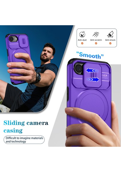 iPhone 16E Için Manyetik Kılıf, Kayar Kamera Korumalı Çift Katmanlı Darbeye Dayanıklı Telefon Kılıfı, Ayarlanabilir Stand, Mor (Yurt Dışından) fırsatları