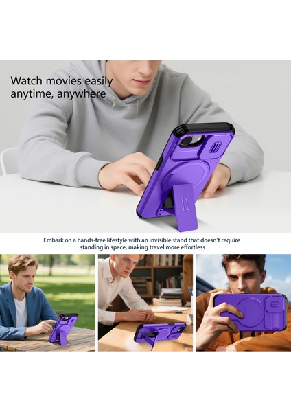 iPhone 16E Için Manyetik Kılıf, Kayar Kamera Korumalı Çift Katmanlı Darbeye Dayanıklı Telefon Kılıfı, Ayarlanabilir Stand, Mor (Yurt Dışından) indirimleri